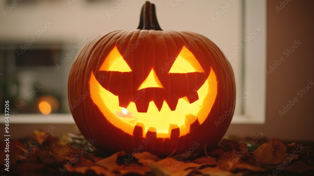 Halloween night scene with glowing jack-o'-lanterns and pumpkins in a spooky setting Halloween night scene with glowing jack-o'-lanterns and pumpkins in a spooky setting