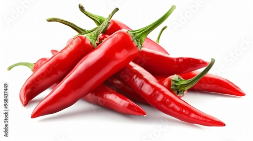 Vibrant Red Chili Peppers Isolated on White Background with Healthy Culinary Potential