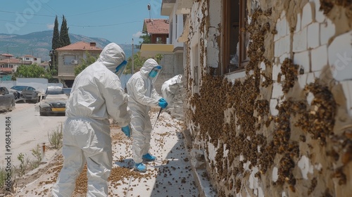 Bee Removal Service Workers in Protective Suits photo