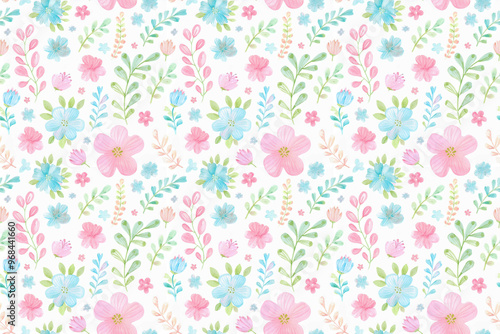 パステルカラーの可愛い花柄シームレスパターン背景イラスト