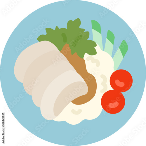 タイ料理の、カオマンガイのアイコンのイラスト