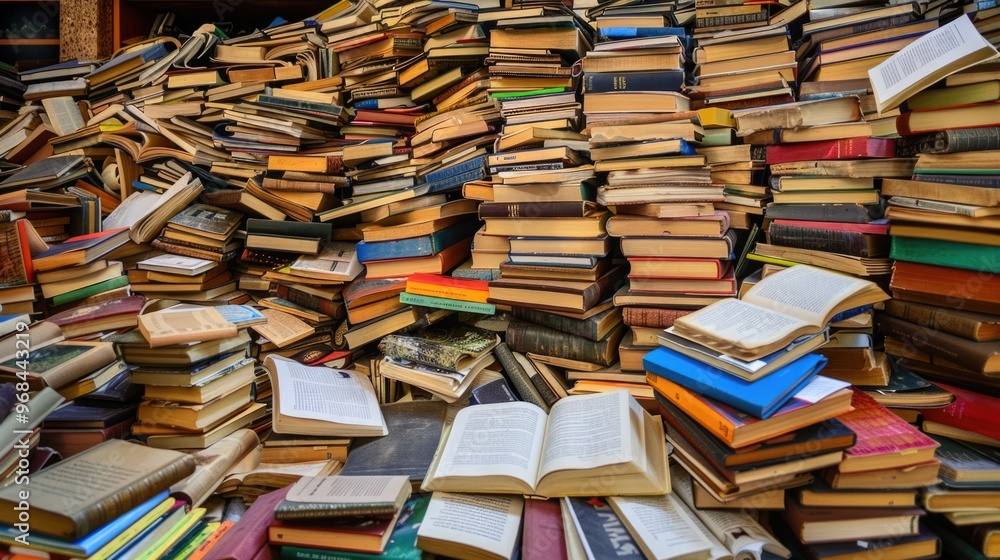 Large pile of books, knowledge and learning concept. Large pile of books, knowledge and learning concept.