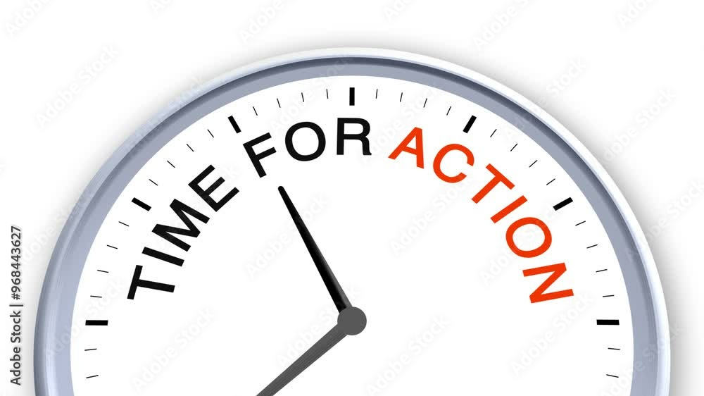 Time for Action Word or Text on Clock Moving Fast for Time Concept on White Background and Green Screen