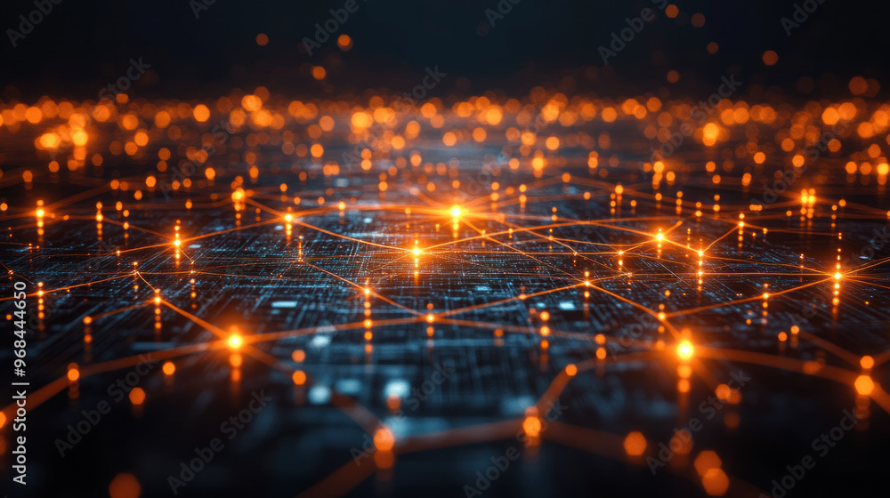 A digital visualization of local area network with glowing connections and nodes, creating vibrant and dynamic representation of technology.. A digital visualization of local area network with glowing connections and nodes, creating vibrant and dynamic representation of technology..