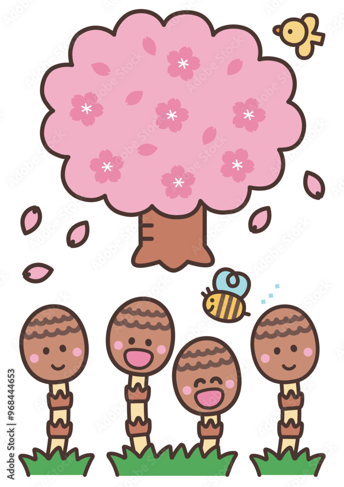 満開の桜の木とつくし 満開の桜の木とつくし