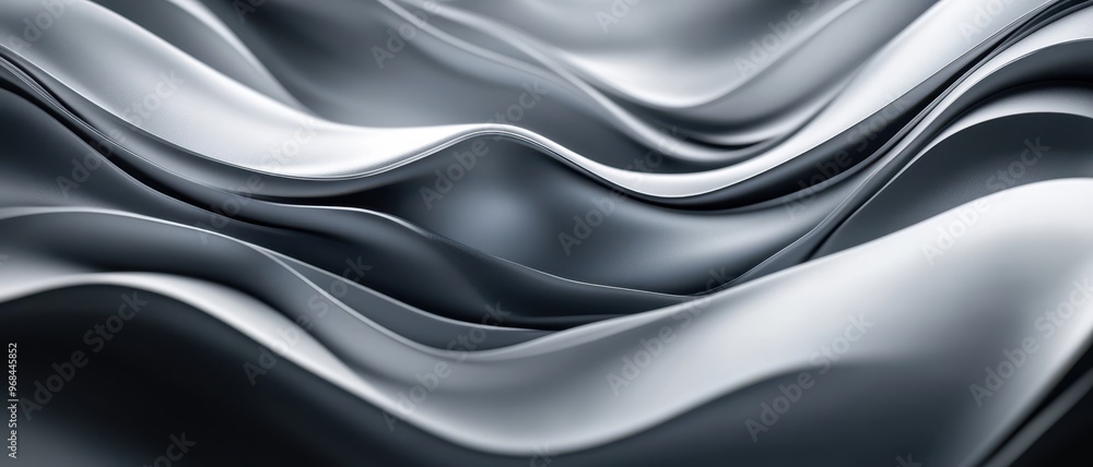 Smooth, flowing metallic waves create an abstract digital background, evoking sense of calm and elegance. Smooth, flowing metallic waves create an abstract digital background, evoking sense of calm and elegance.