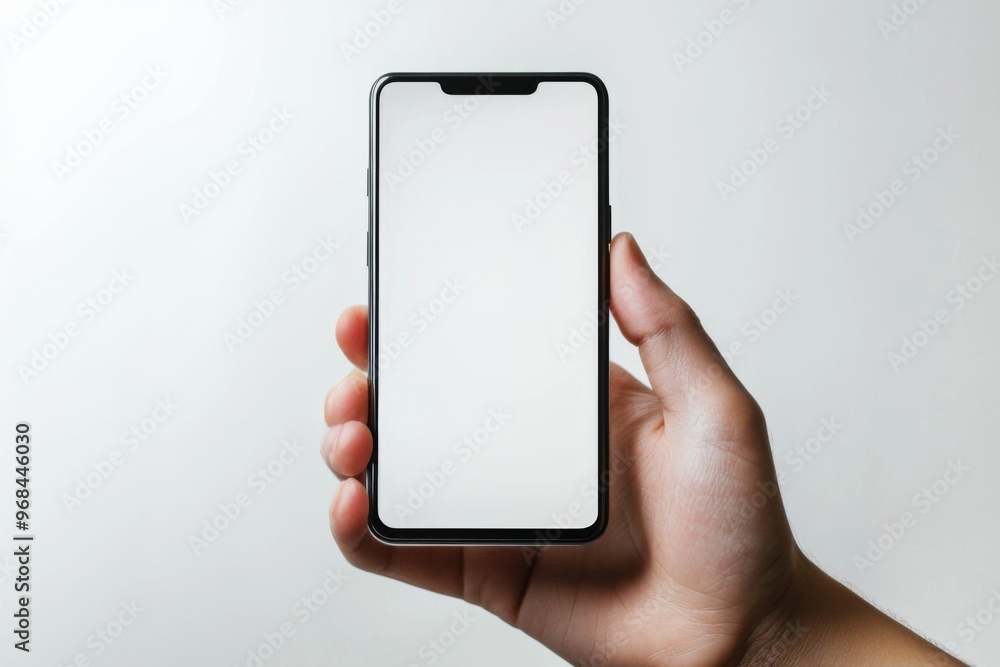 Hand Holding Smartphone Mockup Isolated created with Generative AI Hand Holding Smartphone Mockup Isolated created with Generative AI