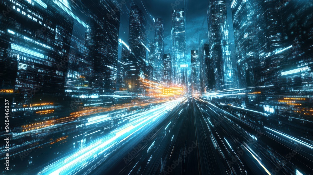Obraz premium Futuristic Cityscape with Neon Lights
