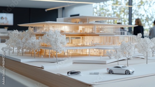 Wallpaper Mural Modern Architectural Model with Trees and Cars on a Table Torontodigital.ca