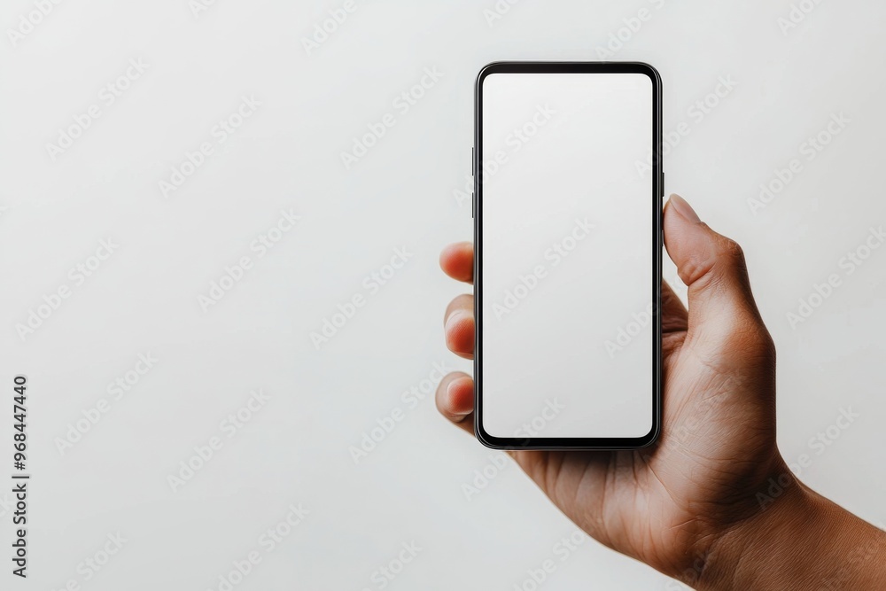 Hand Holding Smartphone Mockup Isolated created with Generative AI Hand Holding Smartphone Mockup Isolated created with Generative AI