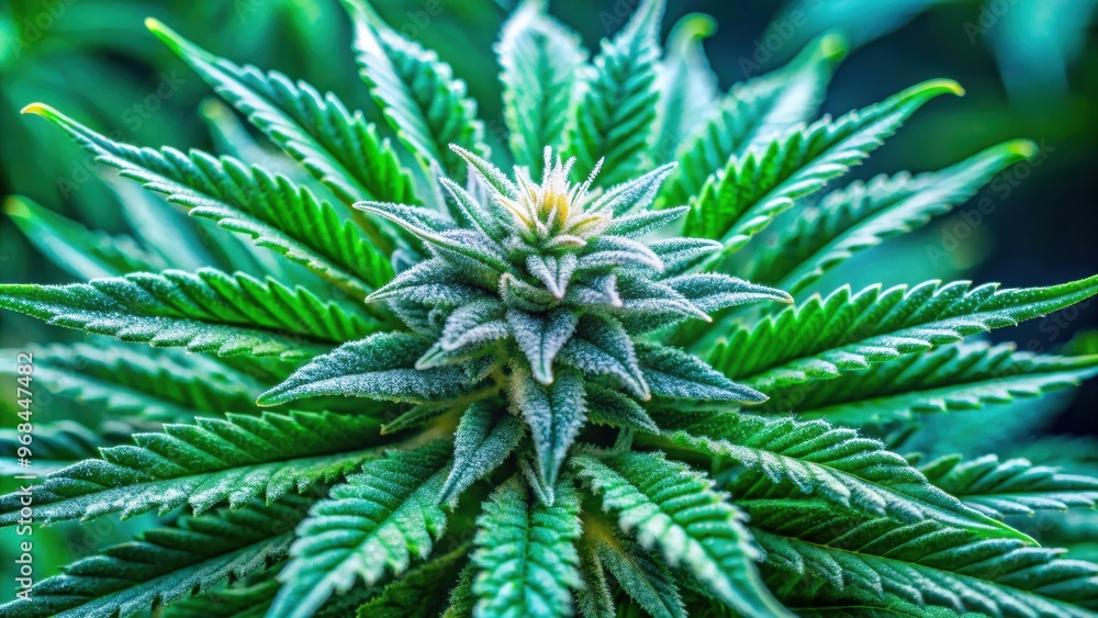 Close up of a vibrant green marijuana plant with visible crystals and leaves, marijuana, cannabis, weed, plant, green Close up of a vibrant green marijuana plant with visible crystals and leaves, marijuana, cannabis, weed, plant, green