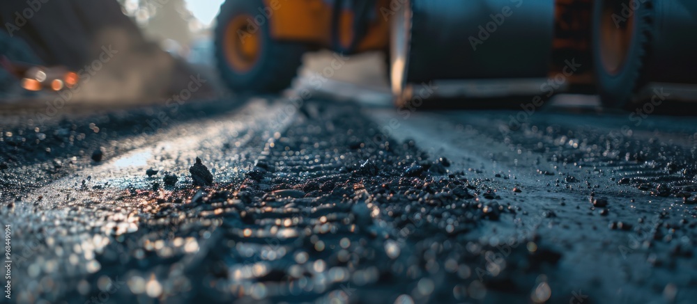 Teamwork at asphalt road construction site Teamwork at asphalt road construction site