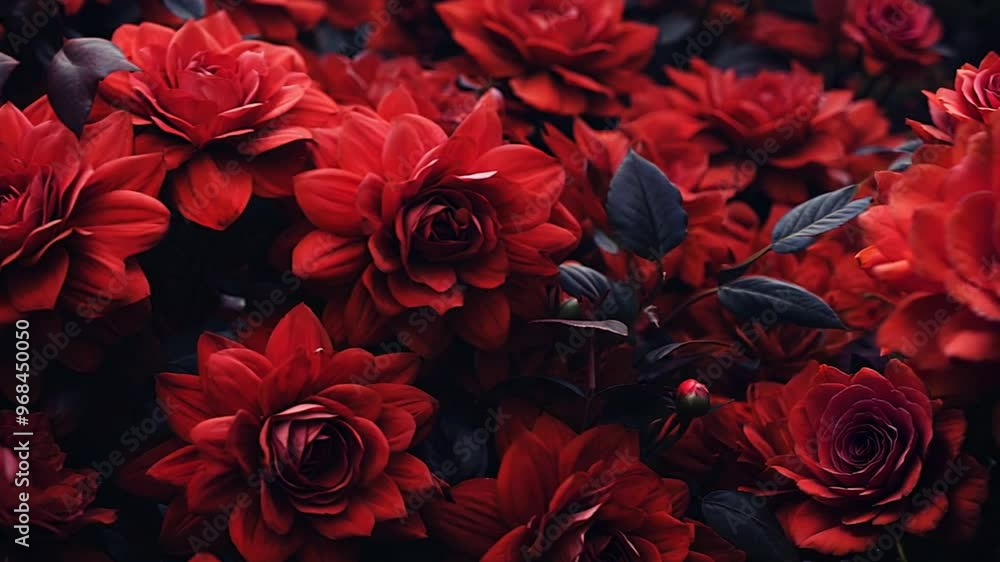 Vibrant Red Chrysanthemum Blossoms in Garden with Dense Floral Growth Vibrant Red Chrysanthemum Blossoms in Garden with Dense Floral Growth