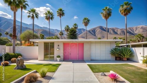 Pink door on a mid-century modern home in Palm Springs, California, Palm Springs, mid-century modern, home, house