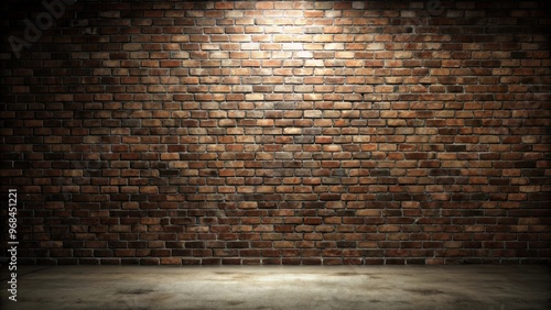 Dark and eerie empty brick basement wall background