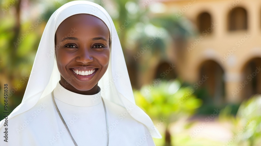 Portrait of a Smiling Black Nun in White Habit Portrait of a Smiling Black Nun in White Habit