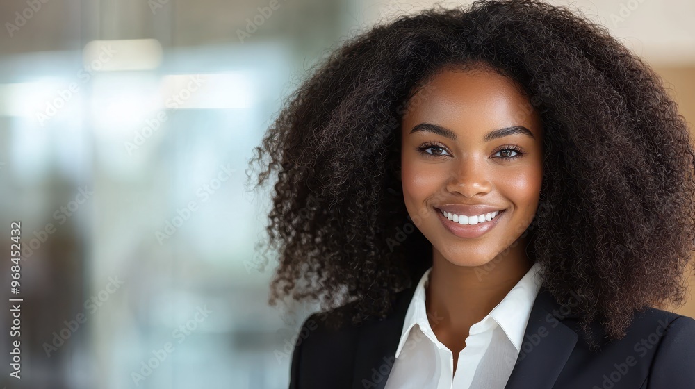 Portrait of a Smiling Black Businesswoman with Curly Hair Portrait of a Smiling Black Businesswoman with Curly Hair