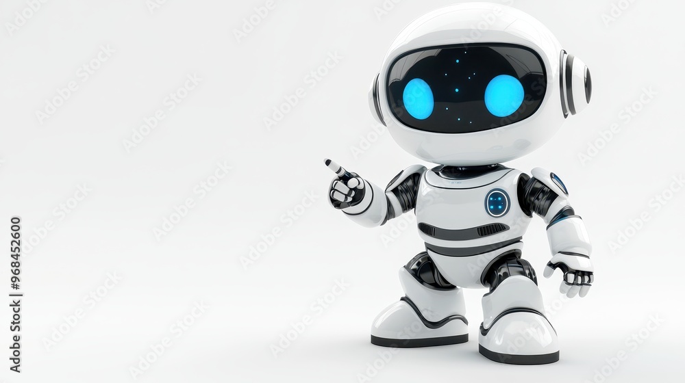 Friendly Robot Pointing at White Background Friendly Robot Pointing at White Background
