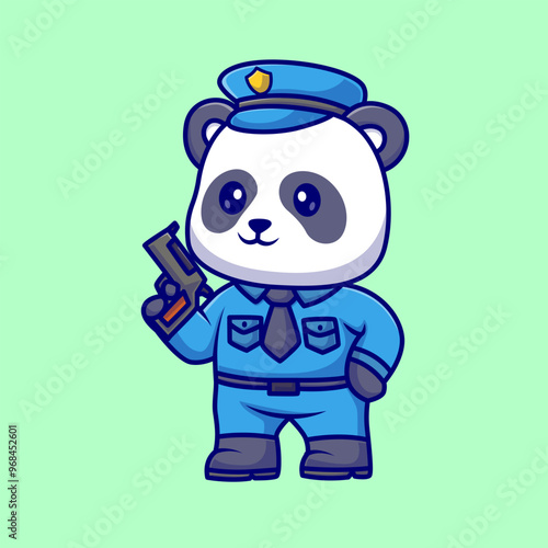 Cute Panda Police Holding Gun Cartoon Vector Icon
Illustration. Animal Profession Icon Concept Isolated Premium
Vector. Flat Cartoon Style