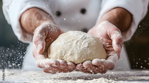 Skilled Chef s Hands Kneading Dough for Homemade Bread or Pastries in Professional Kitchen