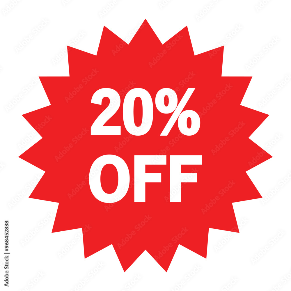 Special 20% off sale label symbol. Discount label up to 20 percent off. Best offer. Sale tag icon vector. Red sticker. Special 20% off sale label symbol. Discount label up to 20 percent off. Best offer. Sale tag icon vector. Red sticker.
