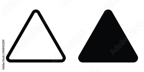 Triangle with rounded corners vector icon set. Black silhouette. Simple design illustration.