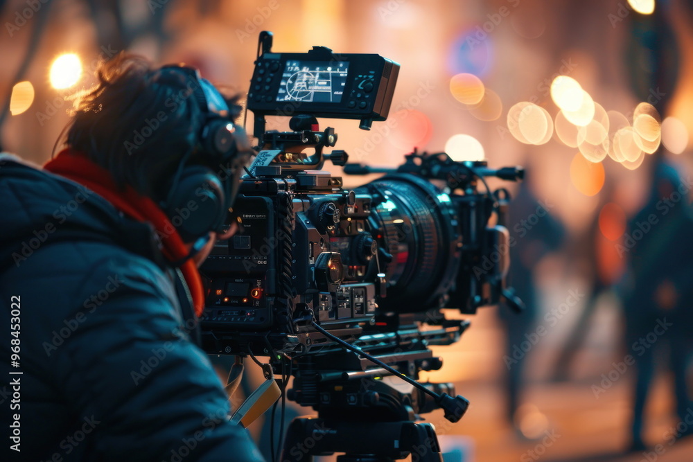 Video camera, videographer close up, cameraman, movie Video camera, videographer close up, cameraman, movie