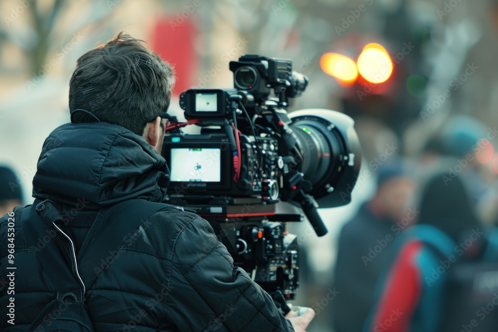 Video camera, videographer close up, cameraman, movie Video camera, videographer close up, cameraman, movie
