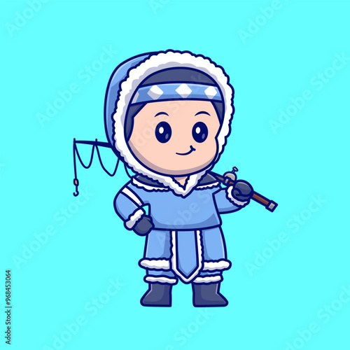 Cute Boy Holding Fishing Rod in Winter Cartoon Vector Icon
Illustration. People Nature Icon Concept Isolated
Premium Vector. Flat Cartoon Style
