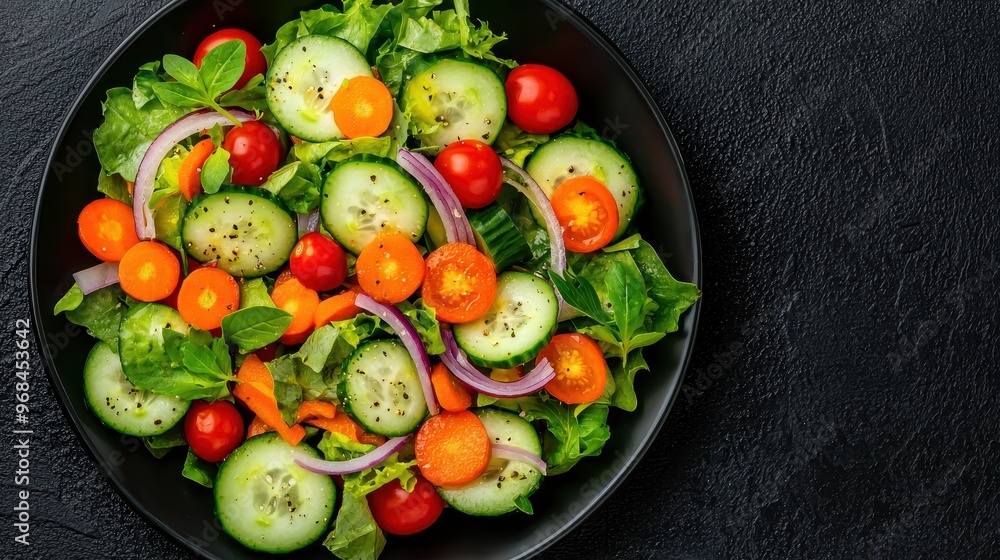 Fresh Green Salad with Cucumber Tomato and Carrot Slices Fresh Green Salad with Cucumber Tomato and Carrot Slices