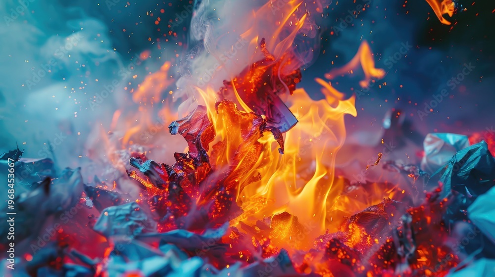 Flames erupting from plastic waste Flames erupting from plastic waste