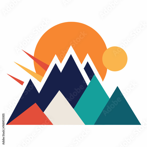  mountain vector, illustration of a mountain landscape, minimalist abstract colorful clipart