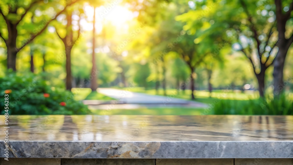 Empty stone or marble tabletop or counter with display product with blured city, town, outdoor background. Display product background concept. Empty stone or marble tabletop or counter with display product with blured city, town, outdoor background. Display product background concept.