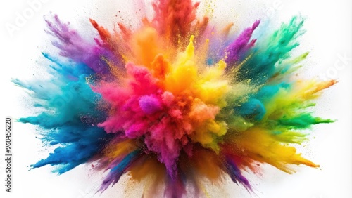 Explosion splash of colorful powder with freeze isolated on background, abstract splatter of colored dust powder, colorful