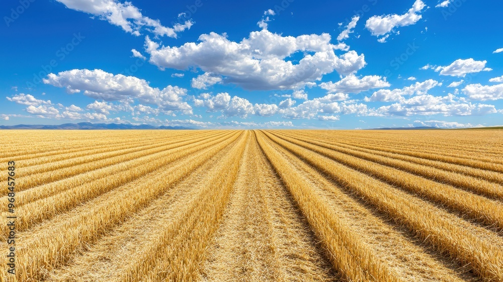Golden Wheat Field with Blue Sky and Clouds in Summer Golden Wheat Field with Blue Sky and Clouds in Summer