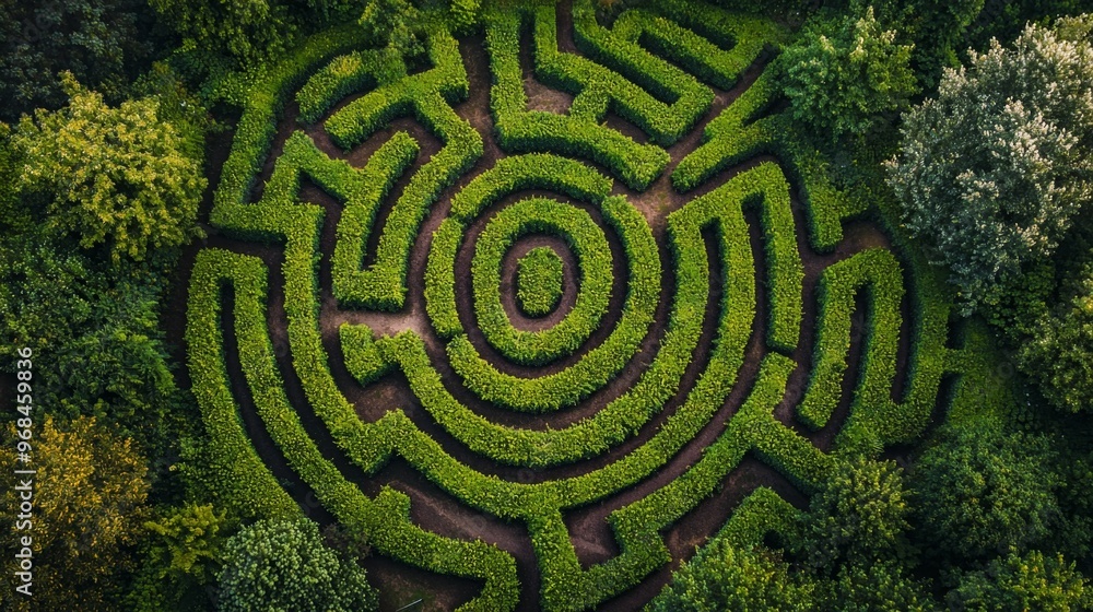 Aerial View of a Lush Green Maze in a Garden Aerial View of a Lush Green Maze in a Garden