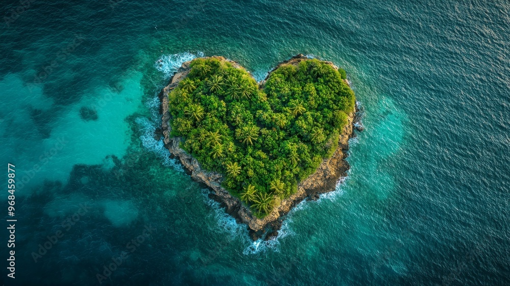 Heart Shaped Island Tropical Paradise Aerial View Heart Shaped Island Tropical Paradise Aerial View
