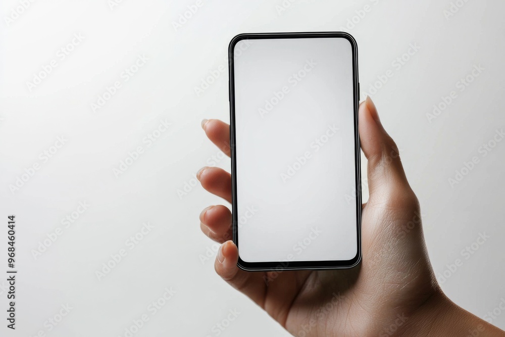 Hand Holding Smartphone Mockup Isolated created with Generative AI Hand Holding Smartphone Mockup Isolated created with Generative AI