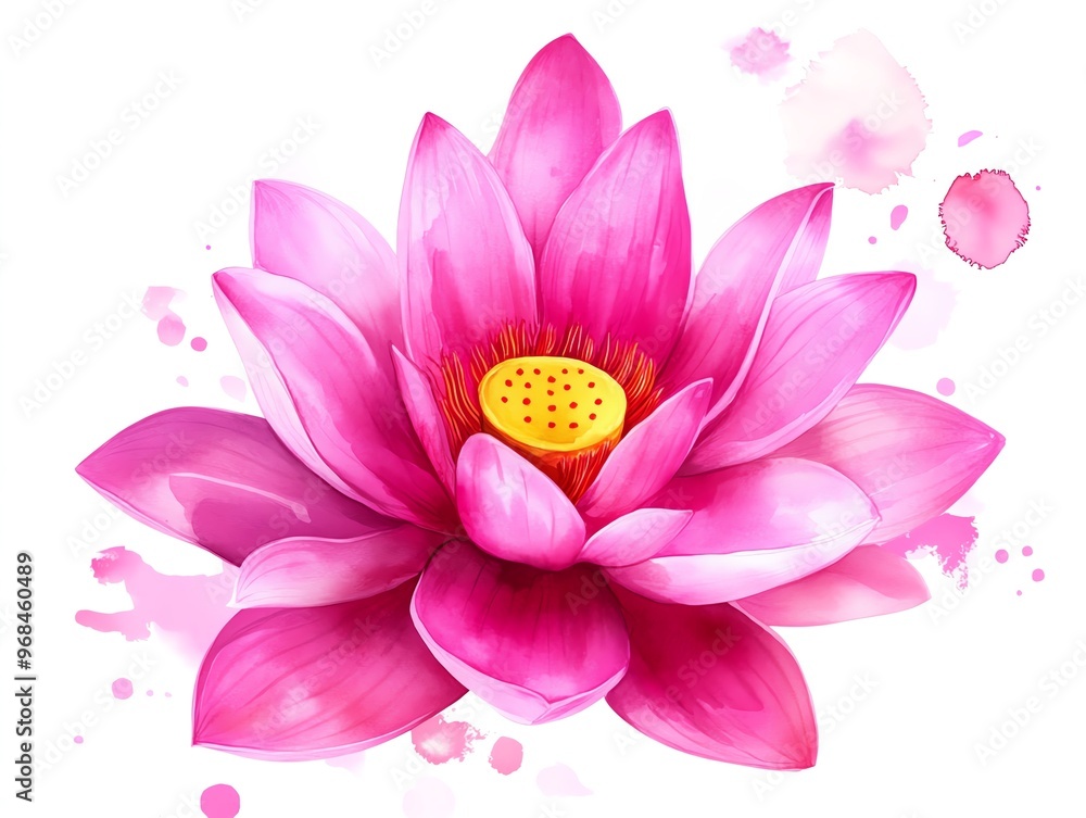 Obraz premium Diwali lotus flower clipart, religious symbol, watercolor illustration, crisp outlines, vibrant pink, isolated on white background