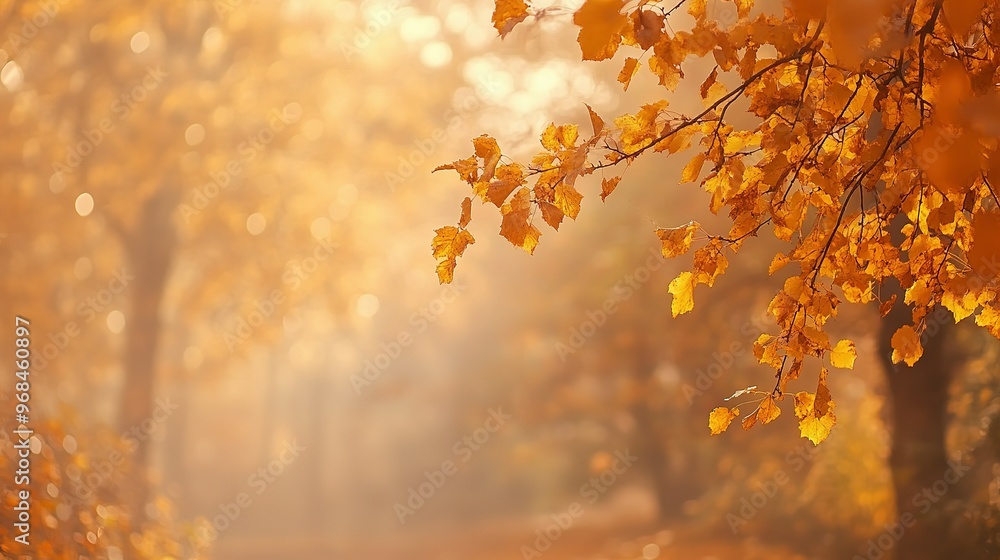 Golden Autumn Leaves Against a Hazy, Bokeh Background Golden Autumn Leaves Against a Hazy, Bokeh Background