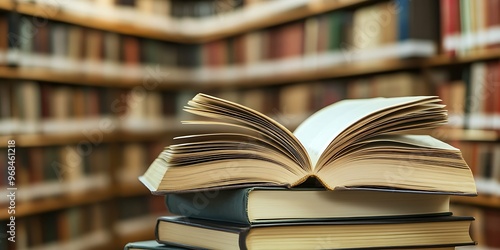 Open Book on Stack of Books in Library