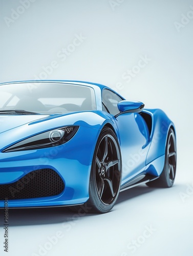 A stunning close-up of a blue sports car, showcasing its sleek design and stylish features against a soft background.