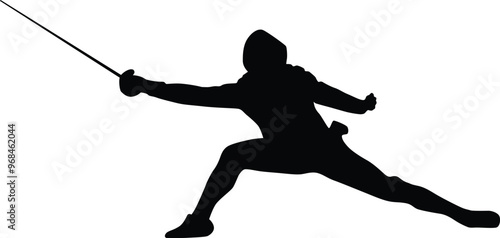Fencer silhouette illustration. People pose full body while fencing.