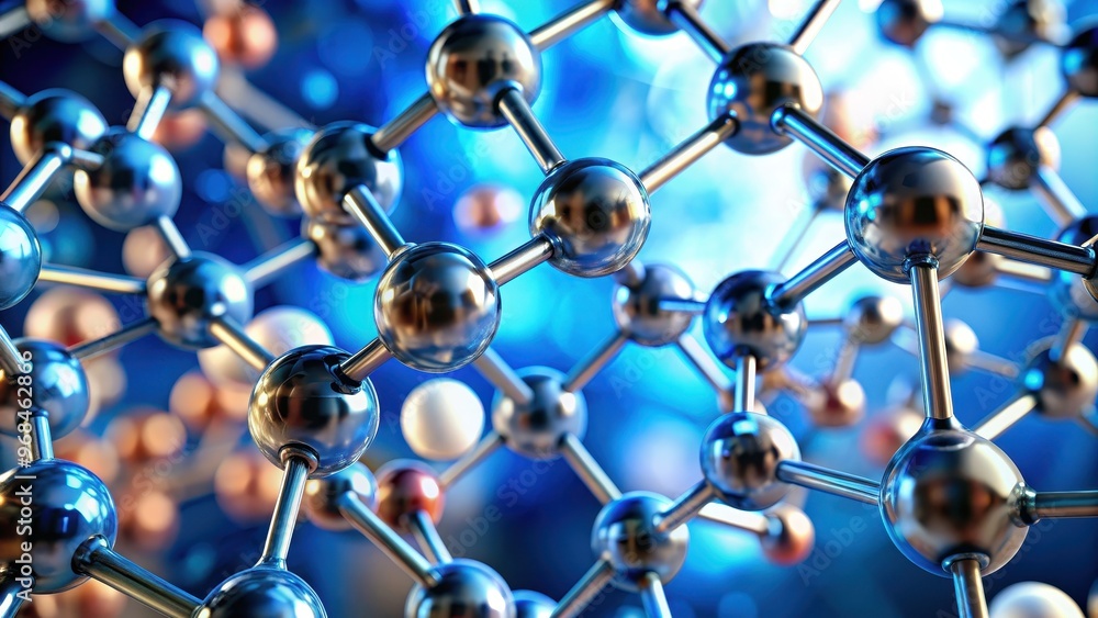 Close-up of a detailed molecular structure of a compound substance, chemistry, science, microscopic, structure Close-up of a detailed molecular structure of a compound substance, chemistry, science, microscopic, structure