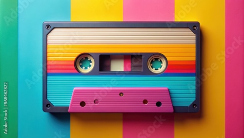 Close up of a colorful retro cassette tape with 80s and 90s design, captured in a modern and vibrant style, y2k, kassette, kasette, band, farbe photo