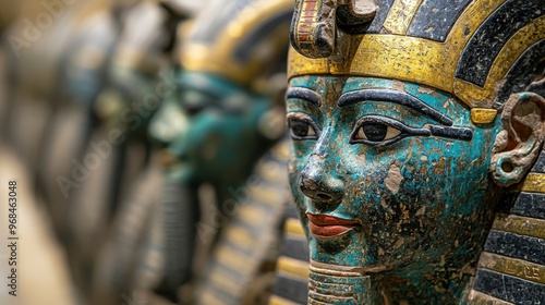 Close up of an Ancient Egyptian Pharaoh s Mask in a Museum photo