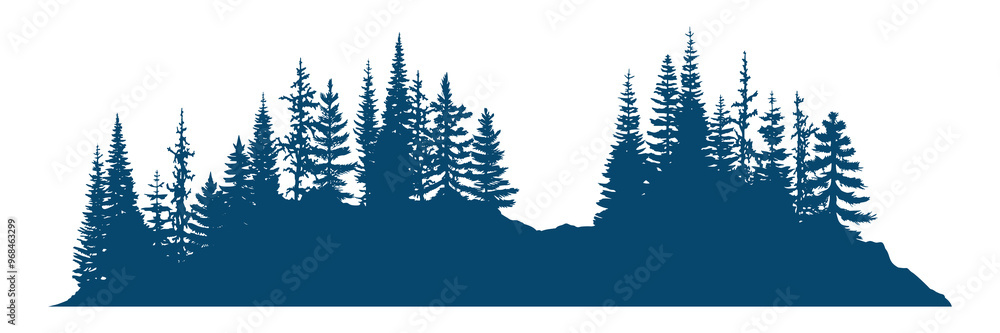 Obraz premium Silhouette of a forest, seamless border, isolated on white background 