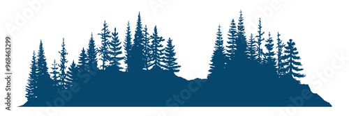 Silhouette of a forest, seamless border, isolated on white background	