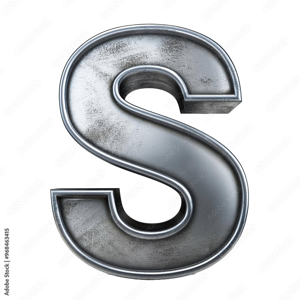 3d silver letter S on white background, metal texture 3d silver letter S on white background, metal texture