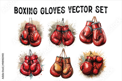 Vector of fiery red boxing gloves. Boxing gloves set on white background. Beautiful isolated hanging Boxing Gloves Vector Art Illustration.
Detailed watercolor illustration of red boxing gloves.